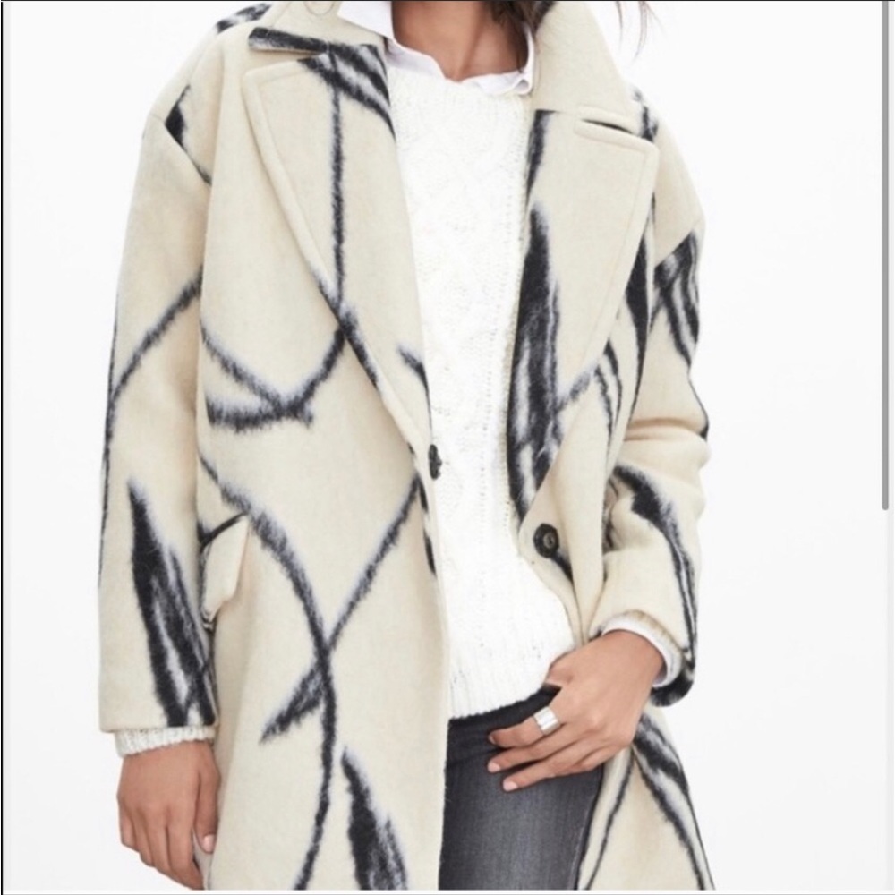 Banana Republic White + Black Abstract Wool & Alpaca 🦙 Double Breasted Coat